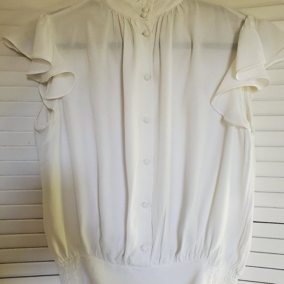 FRAME DENIM White Flutter Sleeve Blouse Top Shirt Ruffles M - Picture 3 of 3